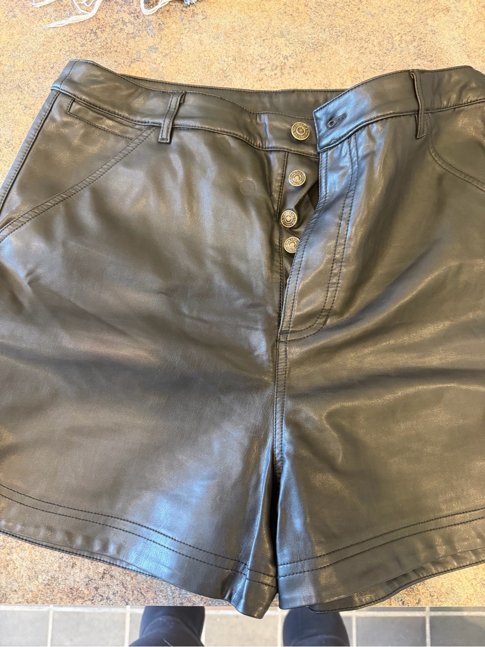 Free People Black Leather Button-Fly Bermuda Shorts